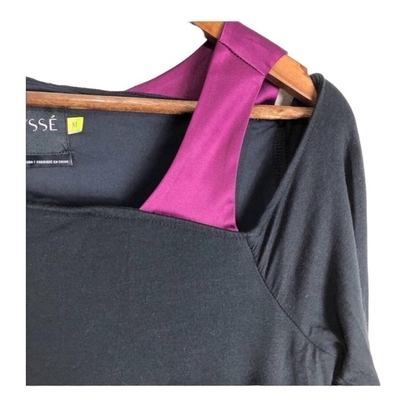 Lysse Black Purple Asymmetrical Long Sleeve Top Medium - Picture 8 of 11